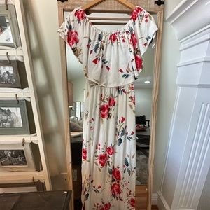 Womens Off The Shoulder Ruffle Party Dresses Side Split Beach Maxi Dress